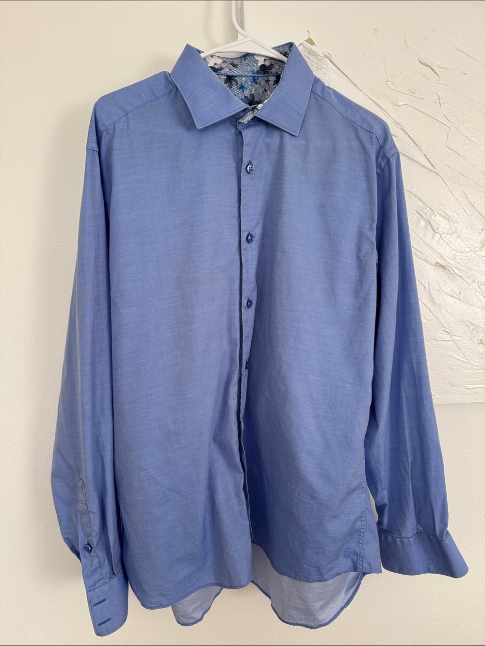 Bertigo Men’s Blue Long Sleeve Shirt Floral Contrast Cuffs XL